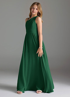 Azazie Dallas Junior Dark Green A-Line Pleated Chiffon Dress image4