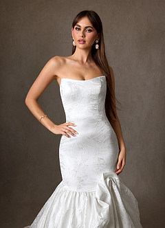 Azazie Quinta Vestidos de novia Vestido de Diamante Blanco de Jacquard Floral de Corte Sirena con Sin tirantes image5