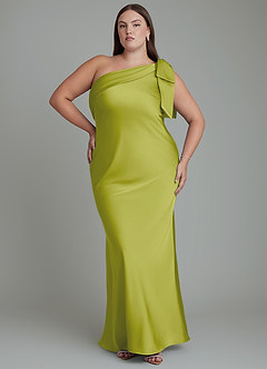 Azazie Yuanna Brudtärnklänningar Klänning av Sjöjungfru i Stretch Satin One-shoulder Citrongräs image8