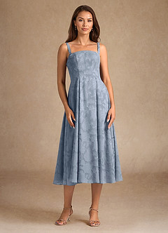 Azazie Lorain vestidos de madre de la novia Vestido de Azul Polvoriento de Devorado Floral de Corte En A con Plisado image9