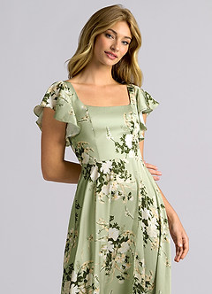 Azazie Bondi Bridesmaid Dresses Floral Vines A-Line Bow Stretch Satin Dress image7