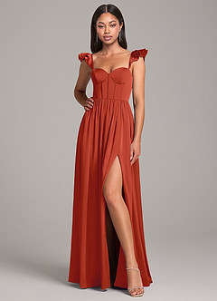 Azazie Denisse Bridesmaid Dresses Rust A-Line Ruched Stretch Satin Dress image4