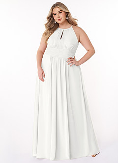 Azazie Bonnie Bridesmaid Dresses White A-Line Keyhole Ruched Chiffon Dress image6
