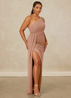 Christian Siriano Bridal for Azazie 1003 Bridesmaid Dresses Champagne Rose Sheath One Shoulder Chiffon Dress image12