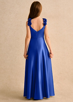 Azazie Rosita Girls Formal Blumenmädchenkleider A-Linie Plissee Matte Satin Kleid Königsblau image4