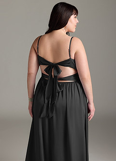 Azazie Zeya Robes de demoiselle d'honneur Robe Trapèze en Satin extensible Plissée Noir image15