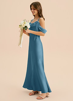 Azazie Bellalina Junior Syrena Pofałdowany Satyna elastyczna Długość podłogi Młodsza druhna Sukienka image3