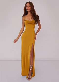 Barbie ♥ Azazie Bridesmaid Dresses Butterscotch Mermaid Corset Stretch Satin Dress image1