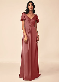 Azazie Soren Vestidos de damas de honor Vestido de Rosa Antigua de Satén Elástico de Corte en A con Plisado image1