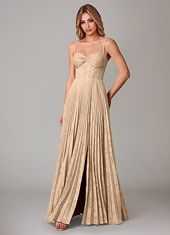 Azazie Akiko Bridesmaid Dresses Champagne A-Line Sweetheart Neckline Floral Burnout Dress image4