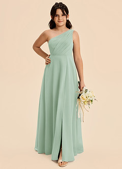 Azazie Phaedra Junior Agave A-Line Pleated Chiffon Dress image4