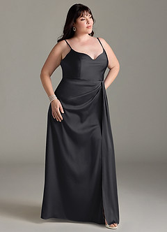 Azazie Brielle Brautjungfernkleider A-Linie Cowl-Spaghettiträger Stretch-Satin Kleid Schwarz image9