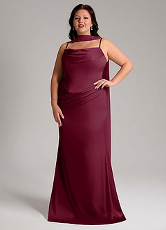 Azazie Sorrel Bridesmaid Dresses Mulberry Mermaid Strapless Stretch Satin Convertible Dress image10