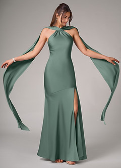 Azazie Kinsley Brautjungfernkleider Meerjungfrau-Linie Seitliche Cut-Outs Stretch-Satin Kleid Eukalyptus image2