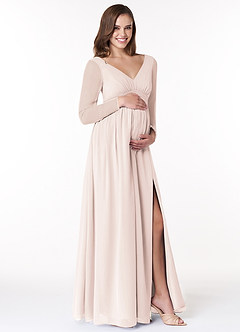 Azazie Teton Maternity Bridesmaid Dresses A-Line Long Sleeve Chiffon Floor-Length Dress image4