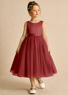 Azazie Pear Flower Girl Dresses Rust Ball-Gown Bow Tulle Dress image4