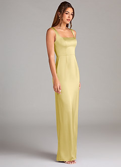 Azazie Flori Bridesmaid Dresses Lemon Sorbet Sheath Side Slit Stretch Satin Dress image3