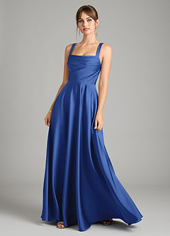 Azazie Shaude Bridesmaid Dresses Royal Blue A-Line Pleated Stretch Satin Dress image1