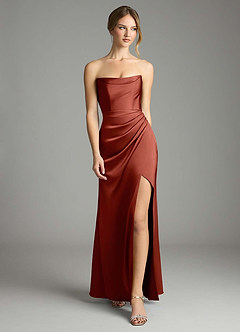 Azazie Leonis Bridesmaid Dresses Terracotta Mermaid Pleated Stretch Satin Convertible Dress image5