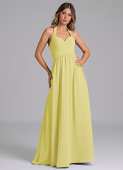 Azazie Darlyn 신부 들러리 드레스 A라인 주름진 쉬폰 바닥 길이 드레스 image3