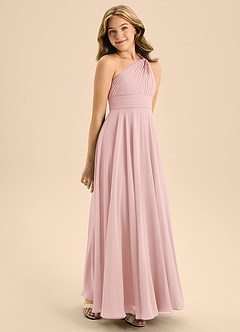 Azazie Charlize Junior Vestido de Rosa Empolvado de Gasa de Corte en A con Plisado image5