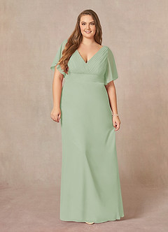 Azazie Alessa Mother of the Bride Dresses Dusty Sage A-Line V-Neck Pleated Chiffon Dress image13