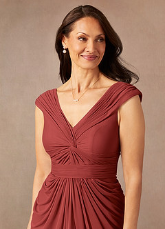 Azazie Lisolette Mother of the Bride Dresses Rust Sheath Pleated Mesh Dress image7