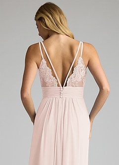Azazie Maren Allure Bridesmaid Dresses Rose Petal A-Line V-Neck Lace Chiffon Dress image2