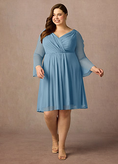 Azazie Teraso Mother of the Bride Dresses Steel Blue A-Line Pleated Mesh Dress image5