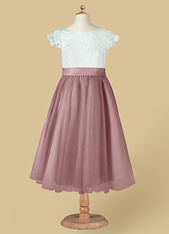 Azazie Vetty Flower Girl Dresses Ivory Dusty Rose A-Line Lace Tulle Dress image12