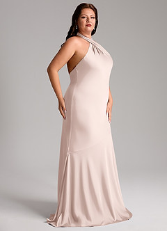 Azazie Lorena Bridesmaid Dresses Blushing Pink Mermaid Pleated Stretch Satin Dress image11