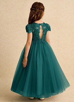 Azazie Puff Flower Girl Dresses Peacock Ball-Gown Lace Tulle Dress image7