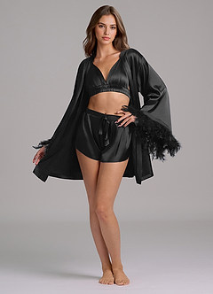 front 3-teiliges Loungewear-Set aus Satin mit Federärmeln