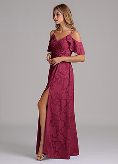 Azazie Dakota Bridesmaid Dresses Burgundy A-Line Off the Shoulder Floral Burnout Dress image6