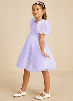 Azazie Blondie Flower Girl Dresses Lilac A-Line with Sleeves Tulle Dress image1