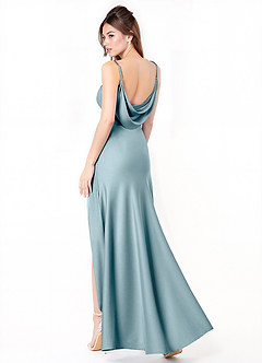 Azazie Alaija Bridesmaid Dresses Moody Blue Mermaid Side Slit Stretch Satin Dress image1