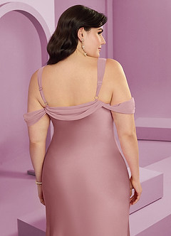 Barbie ♥ Azazie Brudtärnklänningar Klänning av Tubklänning i Stretch Satin Plisserad Dammig Ros image10