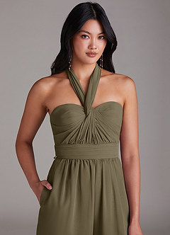 Azazie Lamara Robes de demoiselle d'honneur Combinaison Convertible en Mousseline de soie Épaule décolletée Vert Saule image9