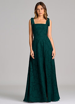 Azazie Debra Brudepigekjoler En streg med lommer Blomsterudbrændthed Gulv-længde Kjole image4