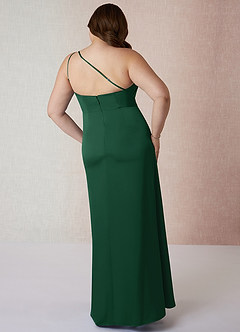 Azazie Mika Vestidos de damas de honor Vestido de Verde Oscuro de Satén Elástico de Corte Recto con Hombro unilateral image9