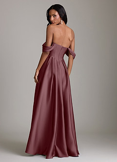 Azazie Loisa Abiti da Damigella Abito A-Line in Raso Elasticizzato a Spalla Scoperta Sangria image2