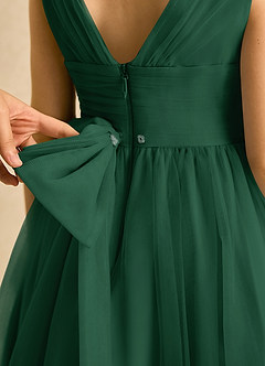 Azazie Macaron Flower Girl Dresses Dark Green A-Line Pleated Tulle Dress image6