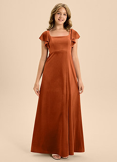 Azazie Bondi Junior Burnt Orange A-Line Bow Velvet Dress image5