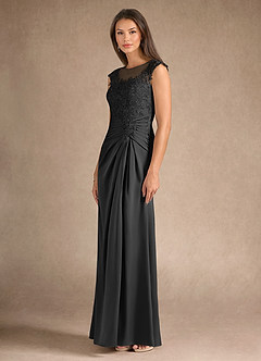 Azazie Santa Barbara Abiti per la Madre della Sposa Abito Tubino in Raso Elasticizzato Plissettato Nero image6