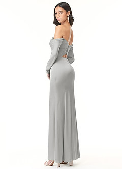 Azazie Hallie Bridesmaid Dresses Silver Sheath Off-The-Shoulder Long Sleeve Stretch Satin Convertible Dress image6