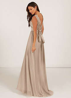 Azazie Gertrude Bridesmaid Dresses Taupe A-Line Lace Chiffon Dress image4