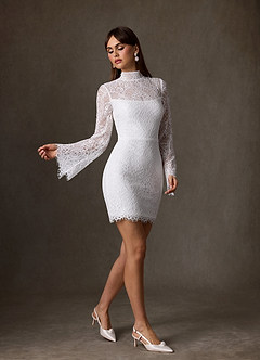 Azazie Ivie Vestidos de novia Vestido de Diamante Blanco de Encaje de Corte Recto con Cuello alto image5