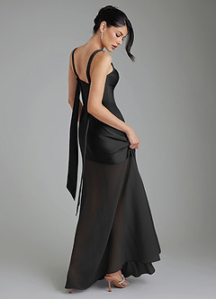 Azazie Piper Vestidos de damas de honor Vestido de Negro de Satén Elástico de Corte Sirena con Plisado image2