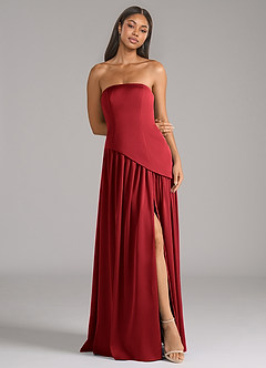 Azazie Adeline Bridesmaid Dresses Scarlet A-Line Strapless Stretch Satin Convertible Dress image3
