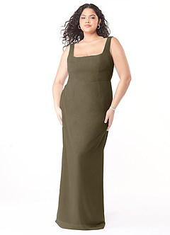Azazie Flori Bridesmaid Dresses Willow Green Sheath Square Neckline Chiffon Dress image9